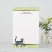 Groene witte bladeren en goudgrijze katkerbroeken briefpapier (Staand voorkant)