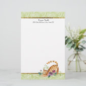 Groene witte bladeren en goudtijkkatkerbroeken briefpapier (Staand voorkant)