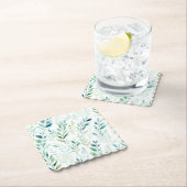 Groene witte bladeren kartonnen onderzetters (Insitu)