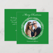 Groene witte bladeren krans met daarin uw foto feestdagenkaart (Voorkant / Achterkant)