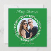 Groene witte bladeren krans met daarin uw foto feestdagenkaart (Voorkant)