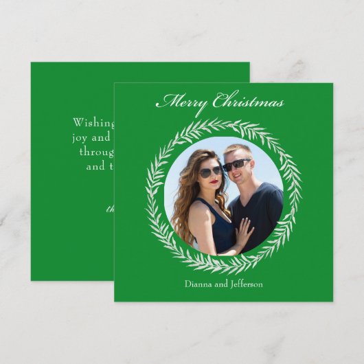 Groene Witte Bladeren Krans om uw foto heen Feestdagenkaart (Voorkant / Achterkant)