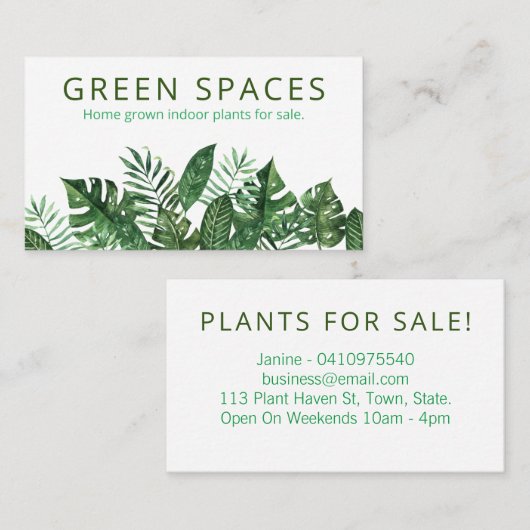 Groene witte bladeren met binnenshuis gekruiste Pl Visitekaartje (Voorkant / Achterkant)