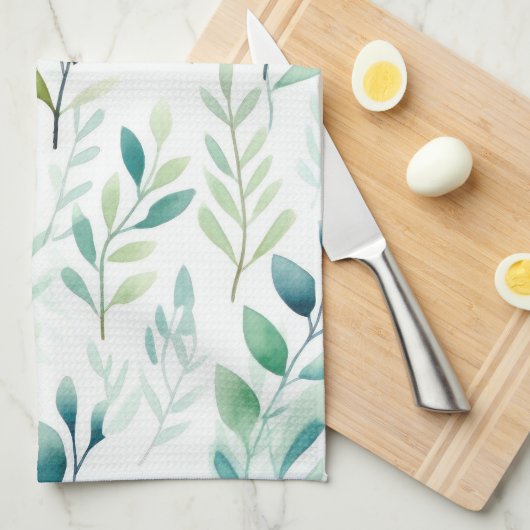 Groene witte bladeren theedoek (Quarter Fold)