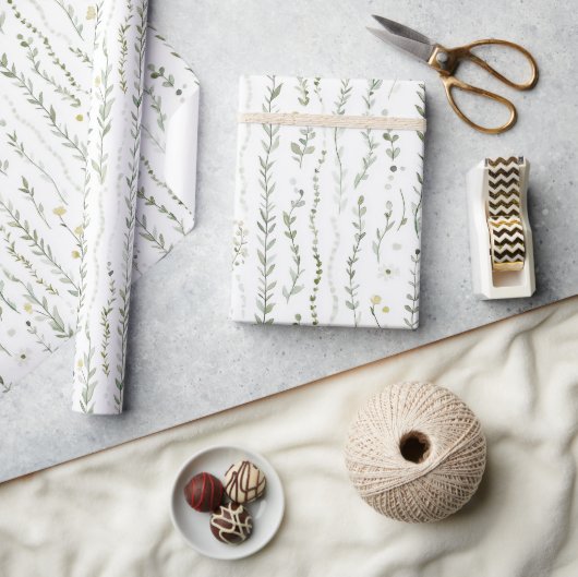 Groene Witte Bladeren Verjaardag Cadeaupapier (Crafts)