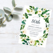 Groene Witte Bloem 80ste Verjaardagsfeest Uitnodig Kaart