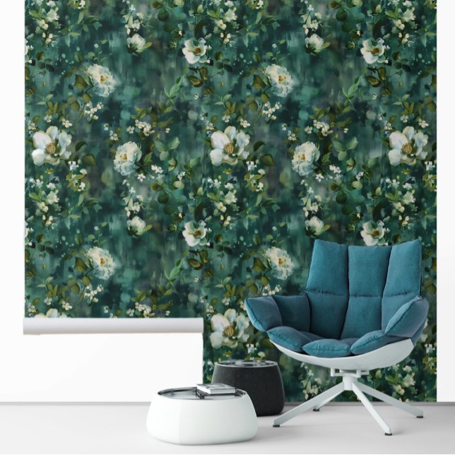 Groene Witte Bloem Floral Behang (Creator heeft geüpload)