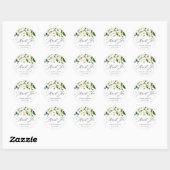 Groene Witte Bloemen Calligrafie Schrift Bedankt Ronde Sticker (Vel)