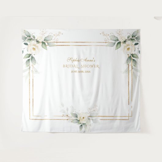 Groene Witte Bloemen Foto Prop Bruiloft Feest Wandkleed (Voorkant (horizontaal))