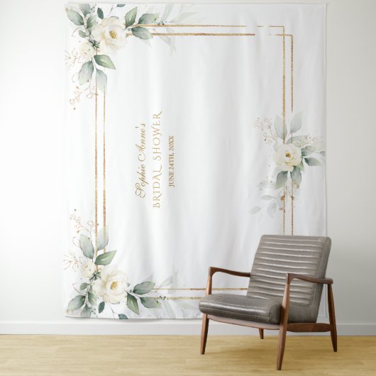 Groene Witte Bloemen Foto Prop Bruiloft Feest Wandkleed (In situ)