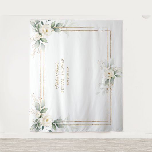 Groene Witte Bloemen Foto Prop Bruiloft Feest Wandkleed (Voorkant)