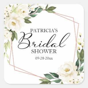 Groene Witte Bloemen Geometrische Bruiloftsdouche Vierkante Sticker