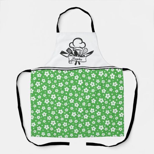 Groene & Witte Bloemen Gepersonaliseerd Schort (Voorkant)