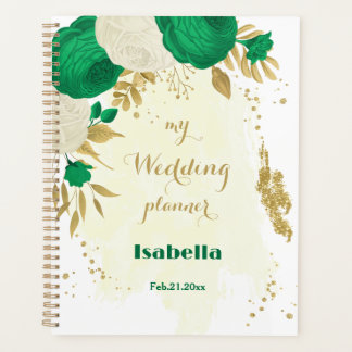 groene witte bloemen gouden botanische bruiloft planner