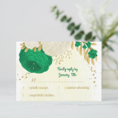 groene witte bloemen gouden botanische bruiloft RSVP kaartje (Staand voorkant)