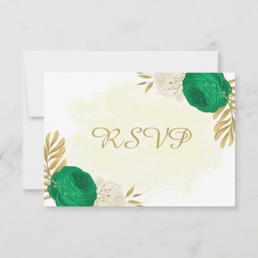 groene witte bloemen gouden botanische bruiloft RSVP kaartje (Achterkant)