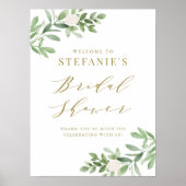Groene Witte Bloemen Gouden Bruids Shower Ontvangs Poster (Voorkant)