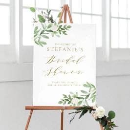 Groene Witte Bloemen Gouden Bruids Shower Ontvangs Poster