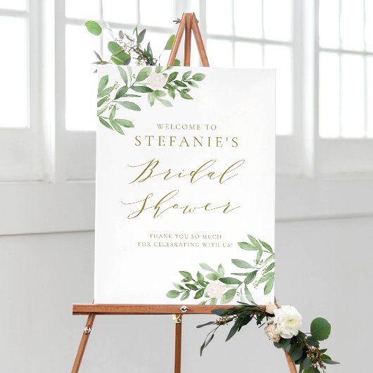Groene Witte Bloemen Gouden Bruids Shower Ontvangs Poster