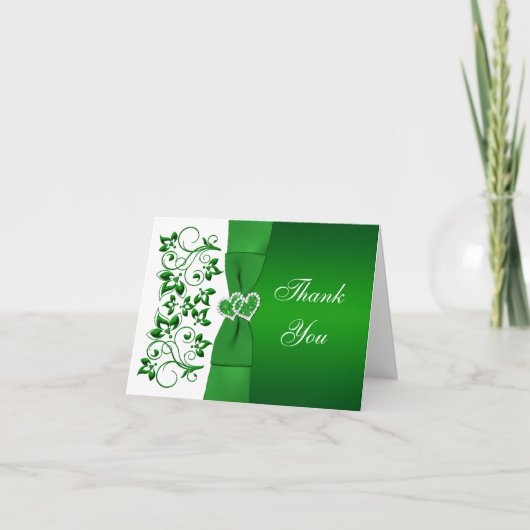 Groene, Witte Bloemen, Harten Bruiloft Dank u kaar Bedankkaart (Voorkant)