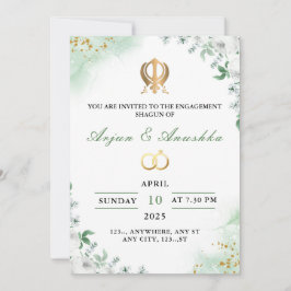 Groene & Witte Bloemen Verloving Uitnodiging Kaart