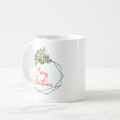 Groene Witte Bloemen Vrolijke Kerst Koffie Mok (Voorkant links)