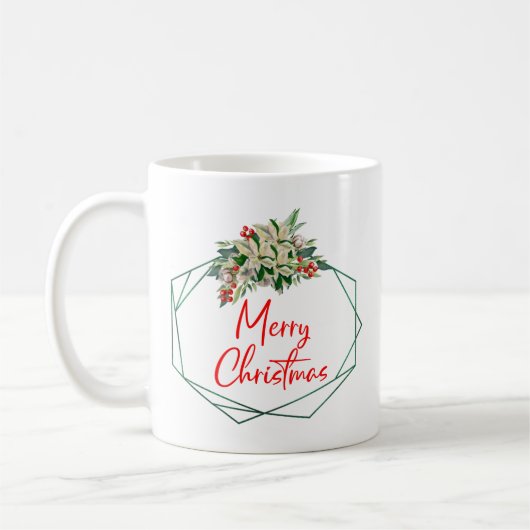 Groene Witte Bloemen Vrolijke Kerst Koffie Mok (Links)