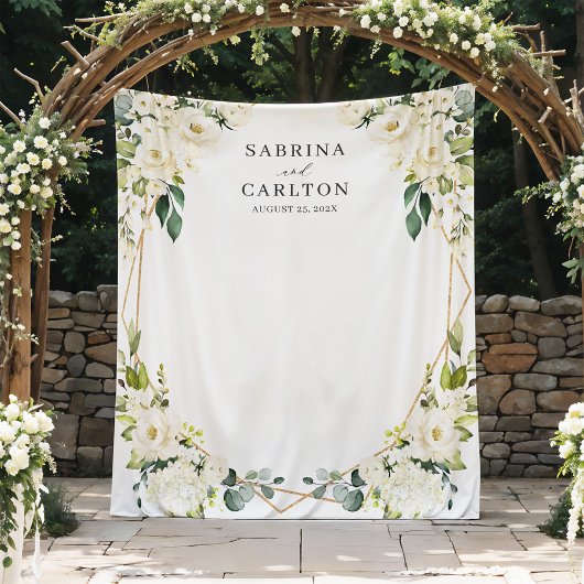 Groene witte bloemengeometrische trouwachtergrond wandkleed