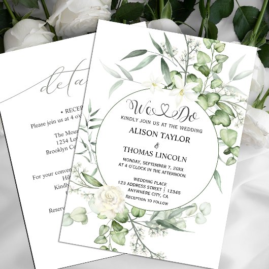 Groene witte bloemenkalligrafie alles in één kaart