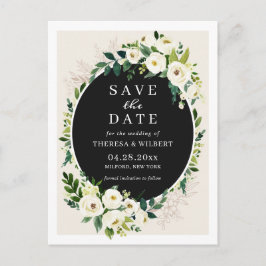 Groene Witte Bloemige Save The Date-ansichtkaart Briefkaart