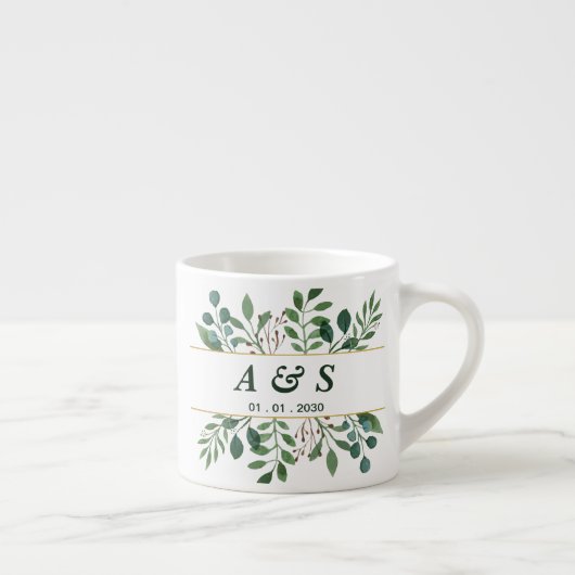 Groene Witte Bloemige Trouw Espresso Kop (Rechts)