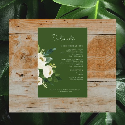 Groene Witte Bloemige Trouwdetails Kaart