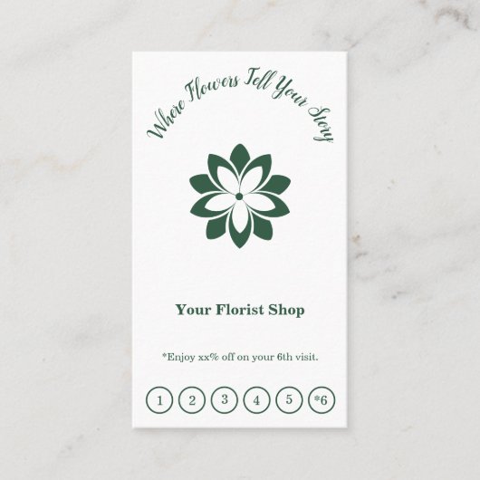  Groene & Witte Bloemist Flat Klantenkaartje (Voorkant)