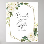Groene Witte Bloemkaarten En Cadeaubon Bord  Poster (Voorkant)