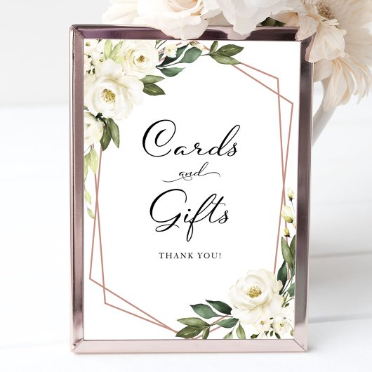 Groene witte bloemkaarten en cadeaus bord poster