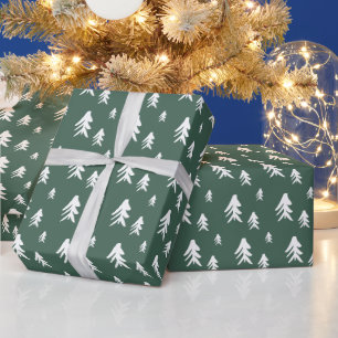 Groene witte bomen illustreren het kerstpatroon cadeaupapier