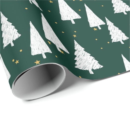 Groene witte bomen Kerstvakantie Cadeaupapier (Rol Hoek)