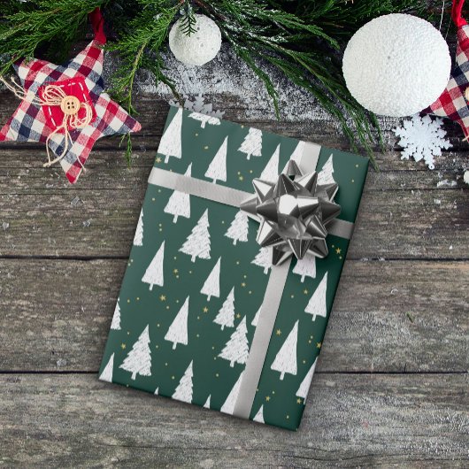 Groene witte bomen Kerstvakantie Cadeaupapier