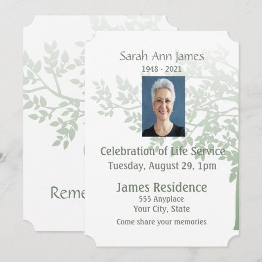 Groene witte boom laat aangepaste herinneringen ui kaart (Voorkant / Achterkant)