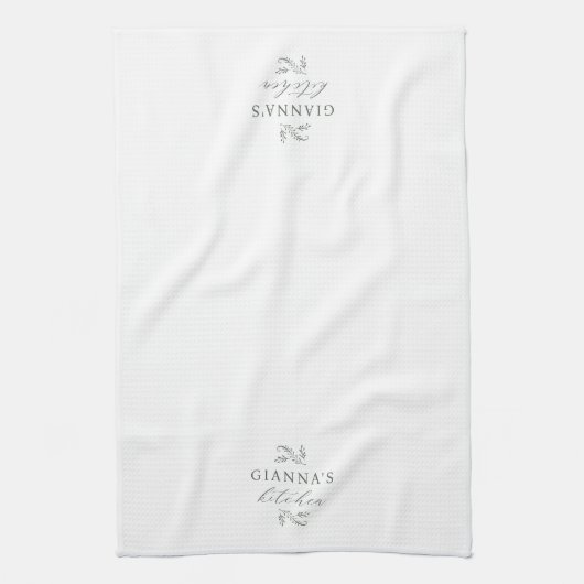 Groene & Witte Botanische Jouw naam Keuken Theedoek (Verticaal)