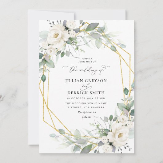 Groene witte botanische lijst huwelijksuitnodiging kaart (Voorkant)