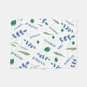 Groene Witte Botanische waterverf laat baby naam Fleece Deken