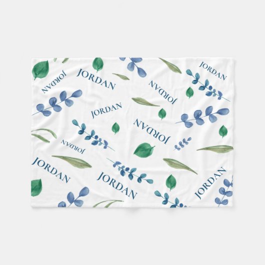 Groene Witte Botanische waterverf laat baby naam Fleece Deken (Voorkant (Horizontaal))