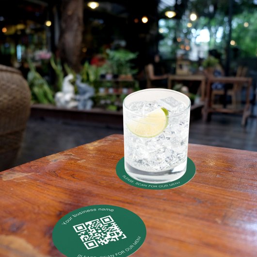 Groene witte business bar restaurant menu qr code ronde kartonnen onderzetter