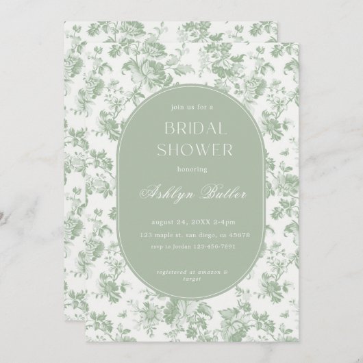 Groene Witte Chinoiserie Bruids Douche Uitnodiging (Voorkant / Achterkant)