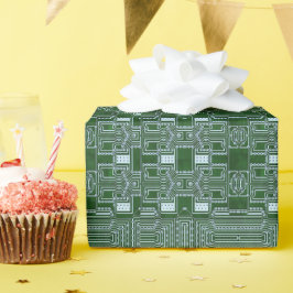 Groene witte-computercircuitaansluitingen cadeaupapier