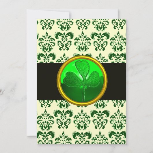 GROENE WITTE DAMASK MET SHAMROCK Black Gold Kaart (Voorkant)