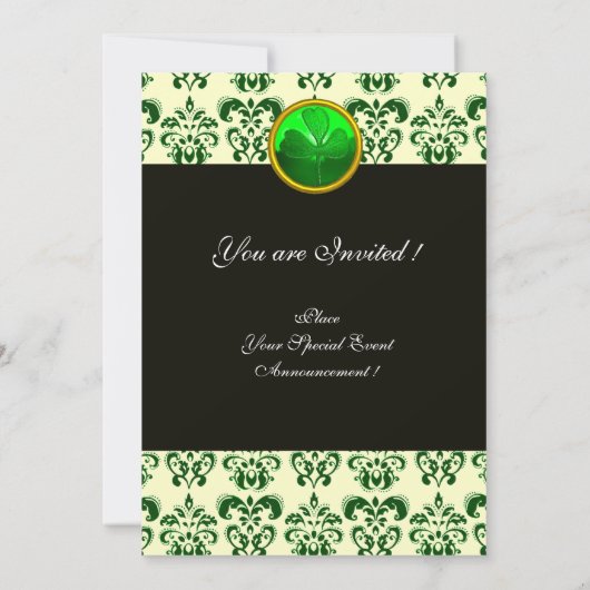 GROENE WITTE DAMASK MET SHAMROCK Black Silver Kaart (Achterkant)