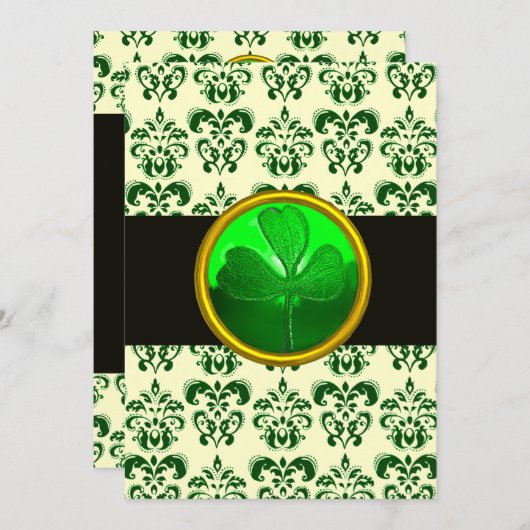 GROENE WITTE DAMASK MET SHAMROCK Black Silver Kaart (Voorkant / Achterkant)
