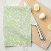 Groene & Witte Damast Keukenhanddoek (Quarter Fold)